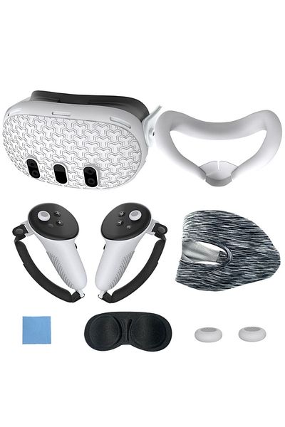 ALLOYSEED White 7PCS Silicone Protective Cover for Meta Quest 3 Accessories Anti-Scratch VR TPU Protective Cov