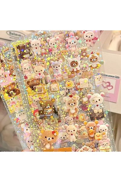 Miniso Rilakkuma 5PCS 5PCS Rilakkuma Hello Kitty Cartoon Die-cutting Sticker Cute Kitty Cat Flashing Laser