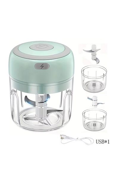 HAOYUNMA 2Cups-Green 250ML USB Electric Mini Garlic Chopper Powerful Meat Grinder And Vegetable Onion Crusher