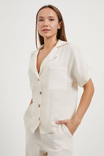 Arma Life Cămașă albă oversize de damă, cu buzunare de muselină, cu nasturi