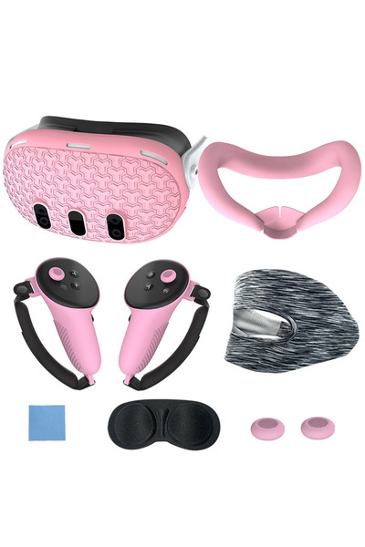 ALLOYSEED غطاء حماية سيليكون وردي مكون من 7 قطع لملحقات Meta Quest 3 مضاد للخ...