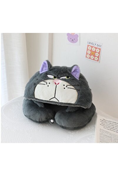 Miniso A Kawaii Lucifer Cat U-Shaped Neck Pillow With Hat Pillow Hooded Black...