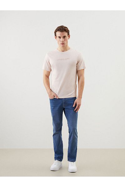 LC Waikiki Νέα σεζόν Crew Neck κοντομάνικο εμπριμέ χτενισμένο βαμβακερό ανδρικό μπλουζάκι - S5II65Z8