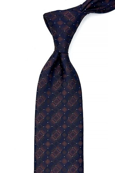 Kravatkolik Brown Square Pattern Classic Tie with Handkerchief Kk13169