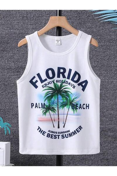 MORNİNG KİDS Μπλουζάκι Boy's Zero Sleeve White Florida με στάμπα χτενισμένο β...