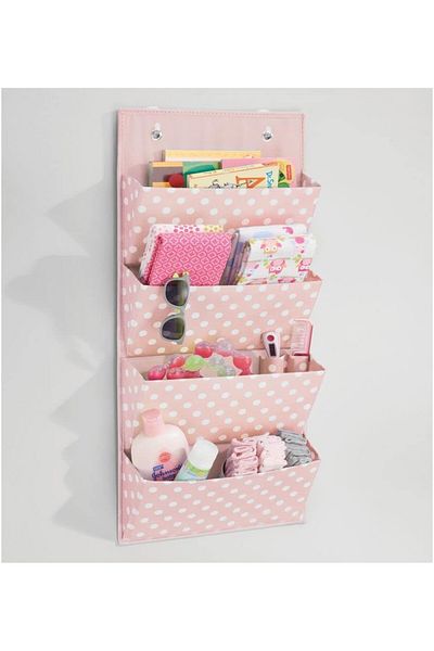 MDesign Hanging Organizer With 4 Pockets, Textile, Pink/White, 101.6 X 33 Cm