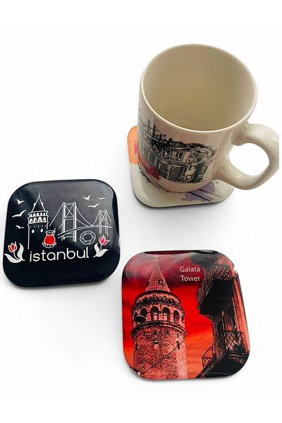 GALATA GIFT Istanbul Themed 3 Coasters - Galata Tower Themed Coaster Set