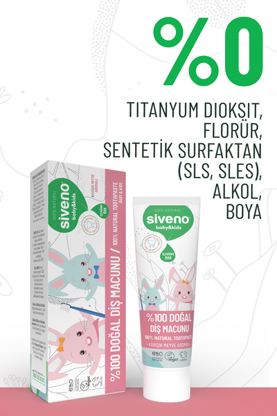 Siveno %100 Doğal Diş Macunu Bebek ve Çocuk İçin Karışık Meyve Aromalı Florürsüz 50 ml