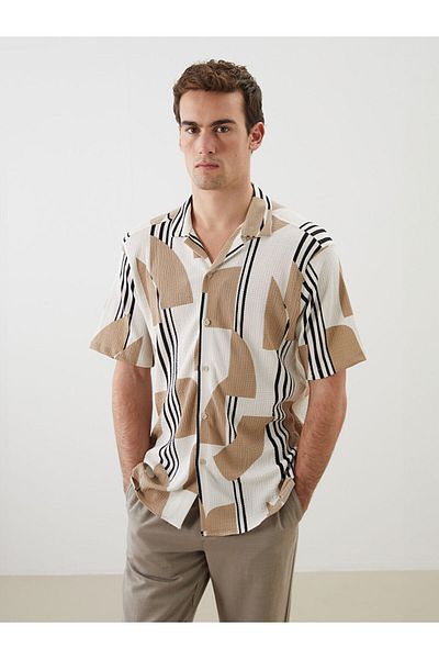 LC Waikiki Beige Regular Fit Short Sleeve Print Men's Shirt