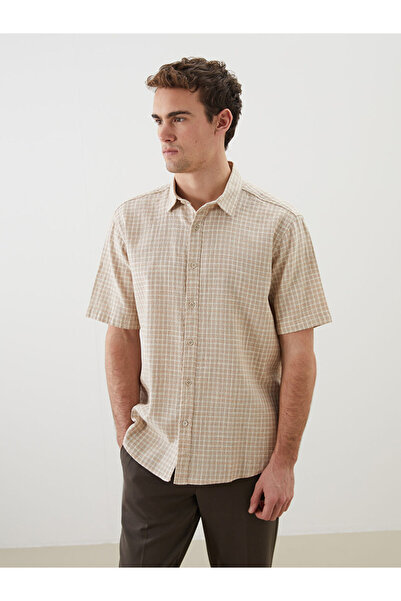 LC Waikiki Standard Fit Short Sleeve Checkered Embroidered Men's Shirt from U...