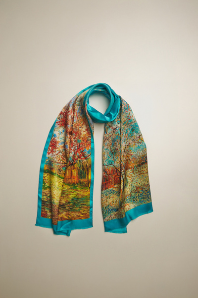silqoora %100 Ipek Şal Fular (45X165 CM) - Vincent Van Gogh (ŞEFTALİ AĞACI)