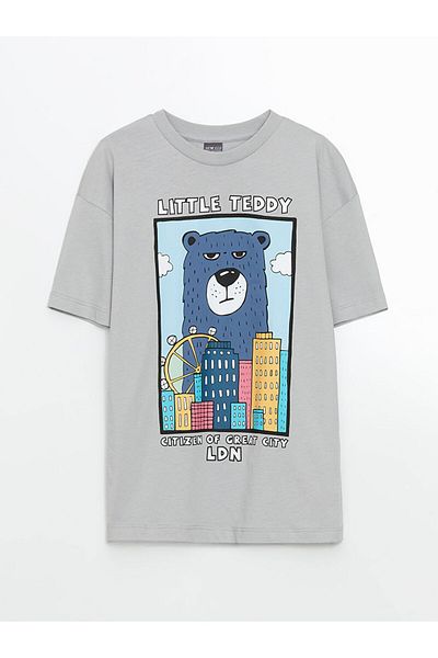 LC Waikiki Νέα σεζόν Crew Neck Bear Teddy Printed Boy's Tisort - S5H814Z4