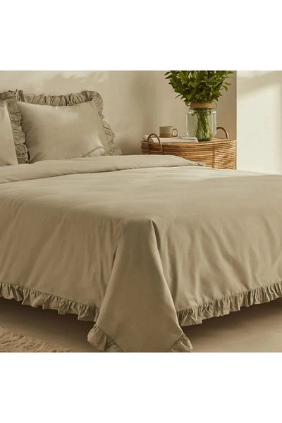 Karaca Home Pure Ruffle 100% Baumwolle Doppel Bettbezug Sage