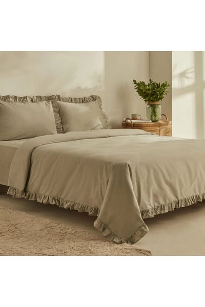 Karaca Home Pure Ruffle 100% Baumwolle King Size Bettbezug Sage