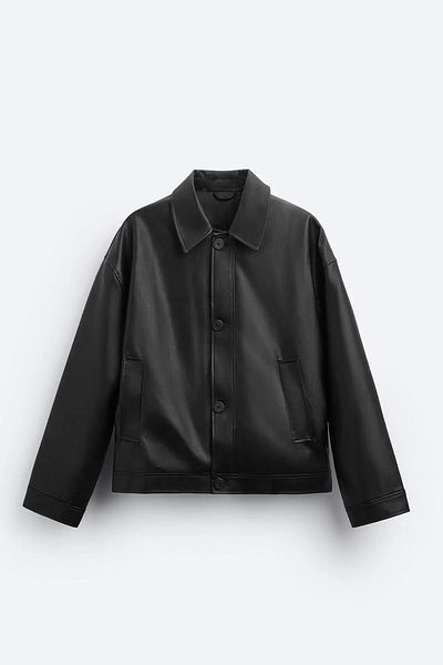 KOCCI Oversize Buttoned Classic Collar Unisex Leather Jacket