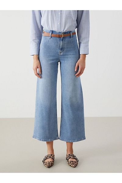 LC Waikiki New Season Wideleg Women's Jean Trousers with Belt - S59196Z8