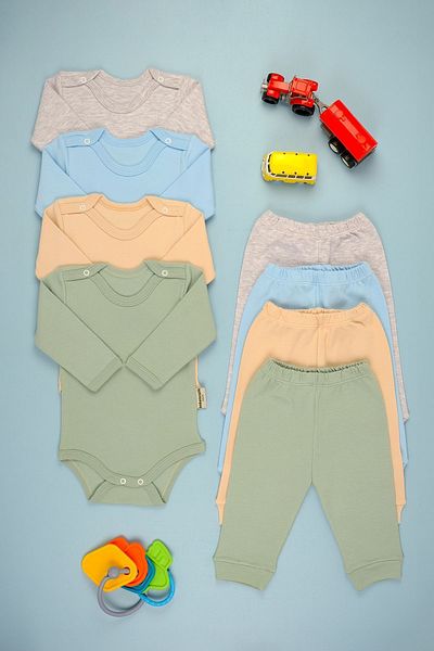 bebetospik Cotton Soft Girl - Baby Boy Long Sleeve 4-Piece Set