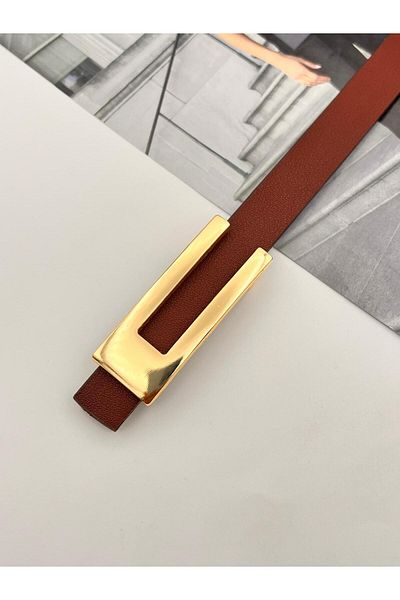 MODAM HİFA Desng Gold Buckle Burgundy Γυναικεία ζώνη παντελονιού Ζώνη φόρεμα ζώνη πουκάμισο ζώνη παλτό ζώνη