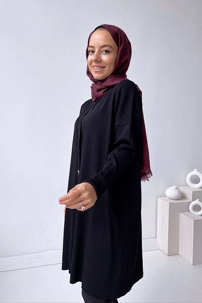Ka Hijab Ζακέτα Mercerized με ραβδώσεις - Μαύρη