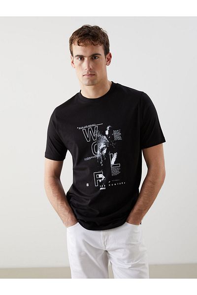 LC Waikiki Ανδρικό μπλουζάκι LCW Crew Neck με εμπριμέ χτενισμένο βαμβάκι