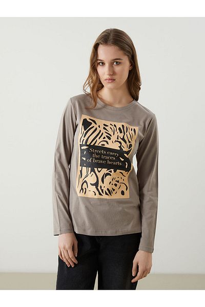 LC Waikiki Γυναικείο μπλουζάκι με στάμπα LCW Crew Neck