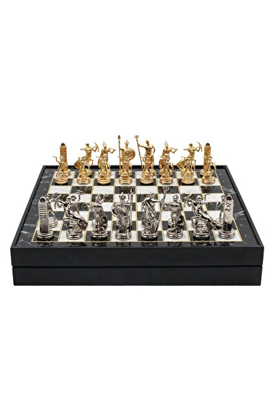 Cooper Chess 36cm Mermer Desenli Ahşap Kutulu | Metal Mitolojik Poseidon Satr...