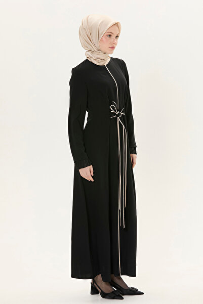 Setrms Nervürlü Kol Uçları Şifon Pilise Detaylı Elbise