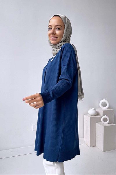 Ka Hijab Cardigan mercerizat cu nasturi albastru petrol