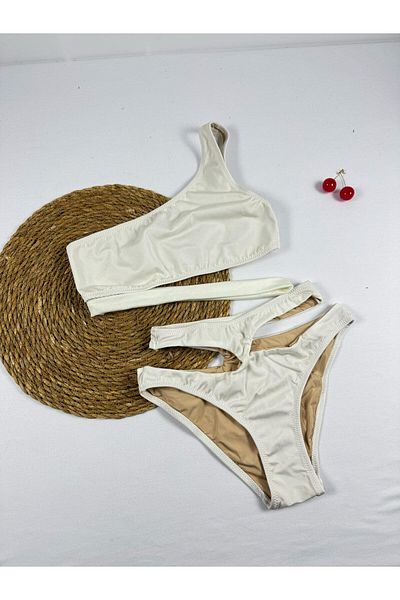 XORVİO Women's One Shoulder Cream Bikini Set Lycra Stylish New Season