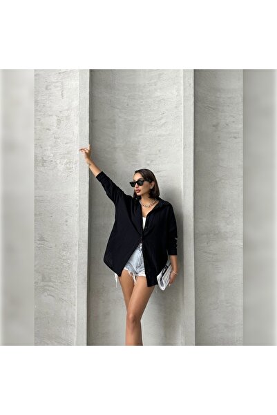 ArdaEge Black Oversize Long Sleeve Muslin Shirt