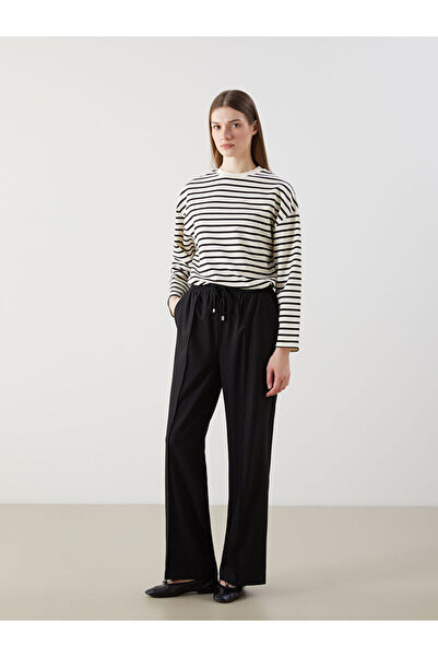 LC Waikiki بنطال نسائي واسع الساق بخصر مطاطي أسود من LCW Modest