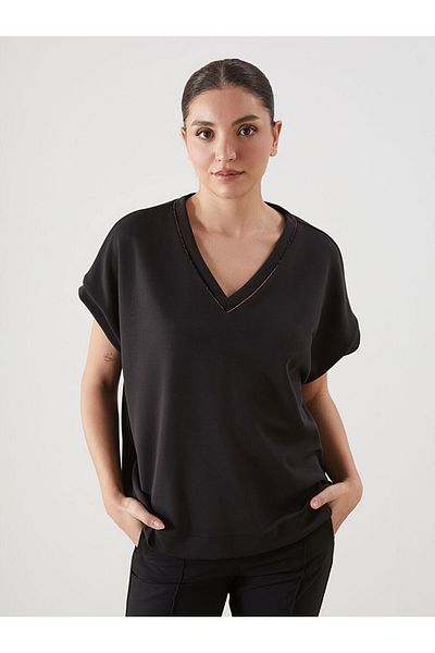LC Waikiki Tricou supradimensionat pentru femei cu decolteu în V de sezon nou - S5KT62Z8