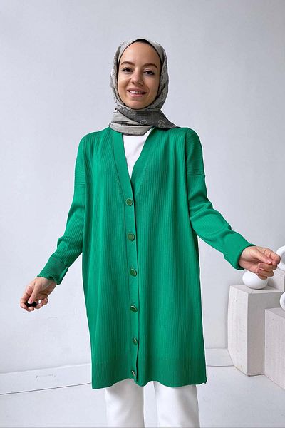Ka Hijab Ζακέτα Mercerized με πράσινο κουμπί