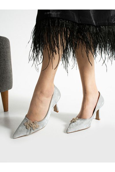 ALEMDAR AYAKKABI Pantofi de damă cu toc PARLES Silver Flower Stone