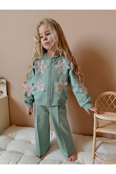 RAPAPA New Season Green Floral Embroidered Girl's Cardigan Suit