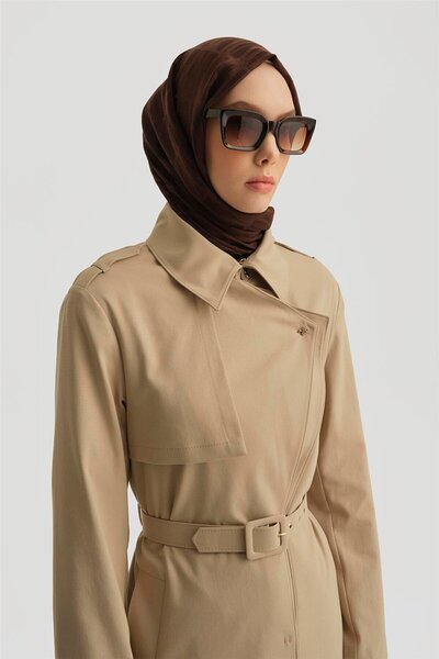 Armine Çift Yakalı Beli Kemerli Pardesü 25y8207 Taş