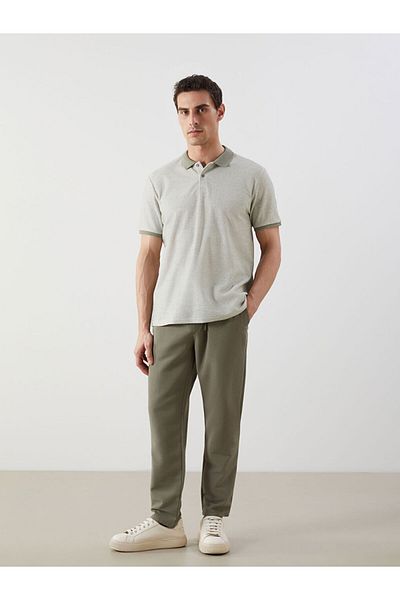 LC Waikiki Ecru Polo Neck Short Sleeve Combed Cotton Men's T-Shirt