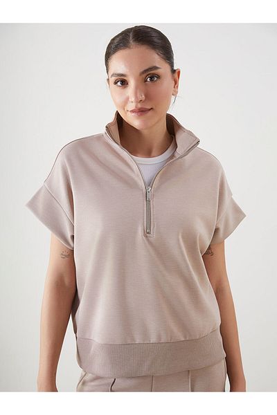 LC Waikiki LCWAIKIKI Tricou oversize pentru femei, maro închis, cu guler înalt S5G440Z8NVY25