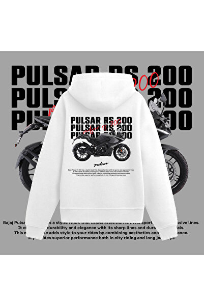 Edizen Bajaj Pulsar Rs200 Premium Hoodie Unisex Oversize %100 Pamuk Beyaz Kap...