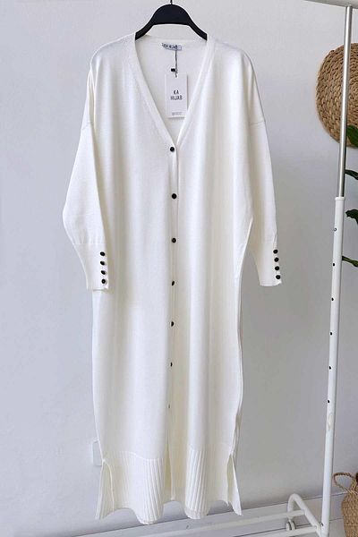 Ka Hijab Ζακέτα Mercerized με κουμπιά Maxi Size - Λευκό