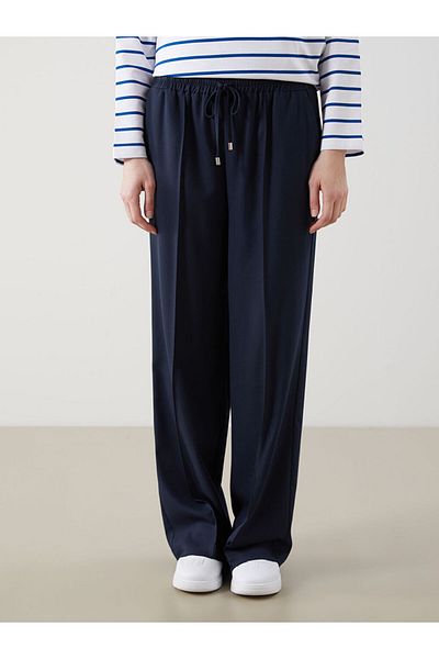LC Waikiki Lcw Modest Navy Blue Elastic Waist Wide Leg Women's Pants