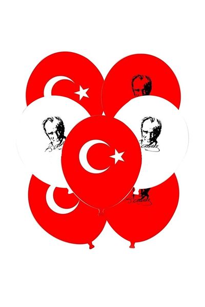 tüftürük 30 Pieces Flag Balloon with Turkish Flag and Ataturk Printed Balloon April 23 Balloon Decorations