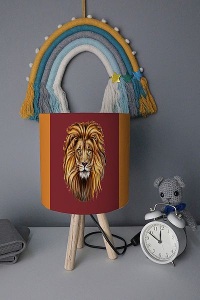 BelezaHome Yellow Red Lion Themed Children's Room Lampshade Table Lamp
