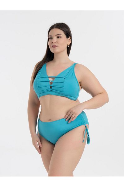 AQUAVİVA Women's Turquoise Plus Size Aquaviva Bikini Set with Cross String Decorate