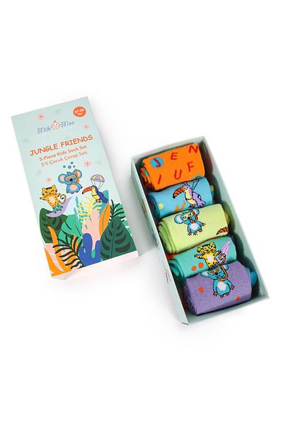 Milk & Moo Milk&Moo Jungle Friends 5-Pack Kids Socks, Size 27-30, Soft and Durable Fabric