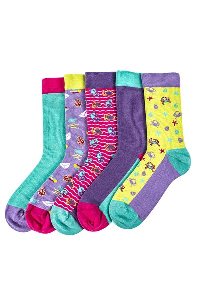 ANEMOSS Women’s Seamless Socks Set, 5 Pairs, Nautical Design, %85 Cotton, Fits Sizes 36-40 (EU)