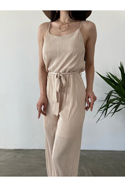 Genel Markalar İp Askılı Kuşaklı Krinkle Tulum