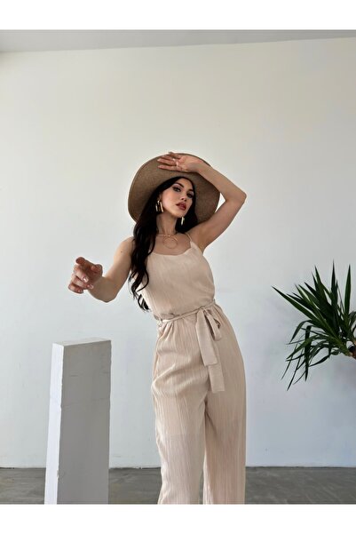 Genel Markalar İp Askılı Kuşaklı Krinkle Tulum