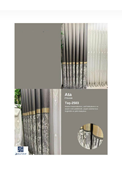 NATUREL Ata taş rengi sarmaşık detaylı fon perde