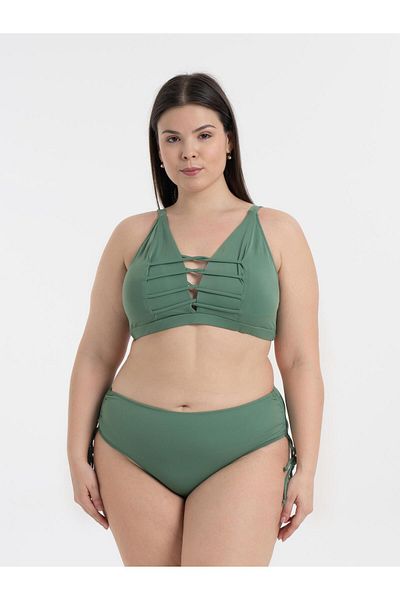 AQUAVİVA Aquaviva Women's Bikini Set Large Size Low-Cut Cross Drawstring Gathering Khaki